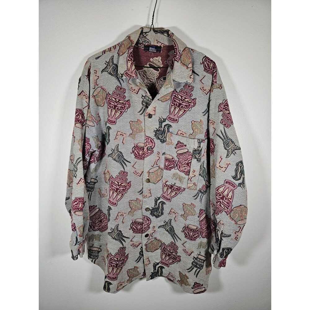 East Wind Code Vivienne Tam Thick Cotton Patterned Button Up 80s Vintage Rare